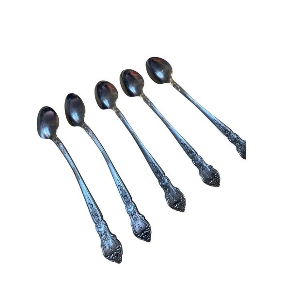 Set Of 5 Rose & Leaf National Stainless Japan ICE TEA Teaspoons - Picture 4 of 6